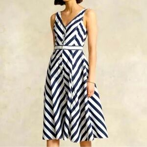 Ralph Lauren polo cotton blue and White Chevron Midi Dress